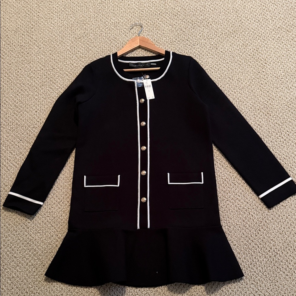 Endless Rose Black Long Sleeve Dress with White Trim